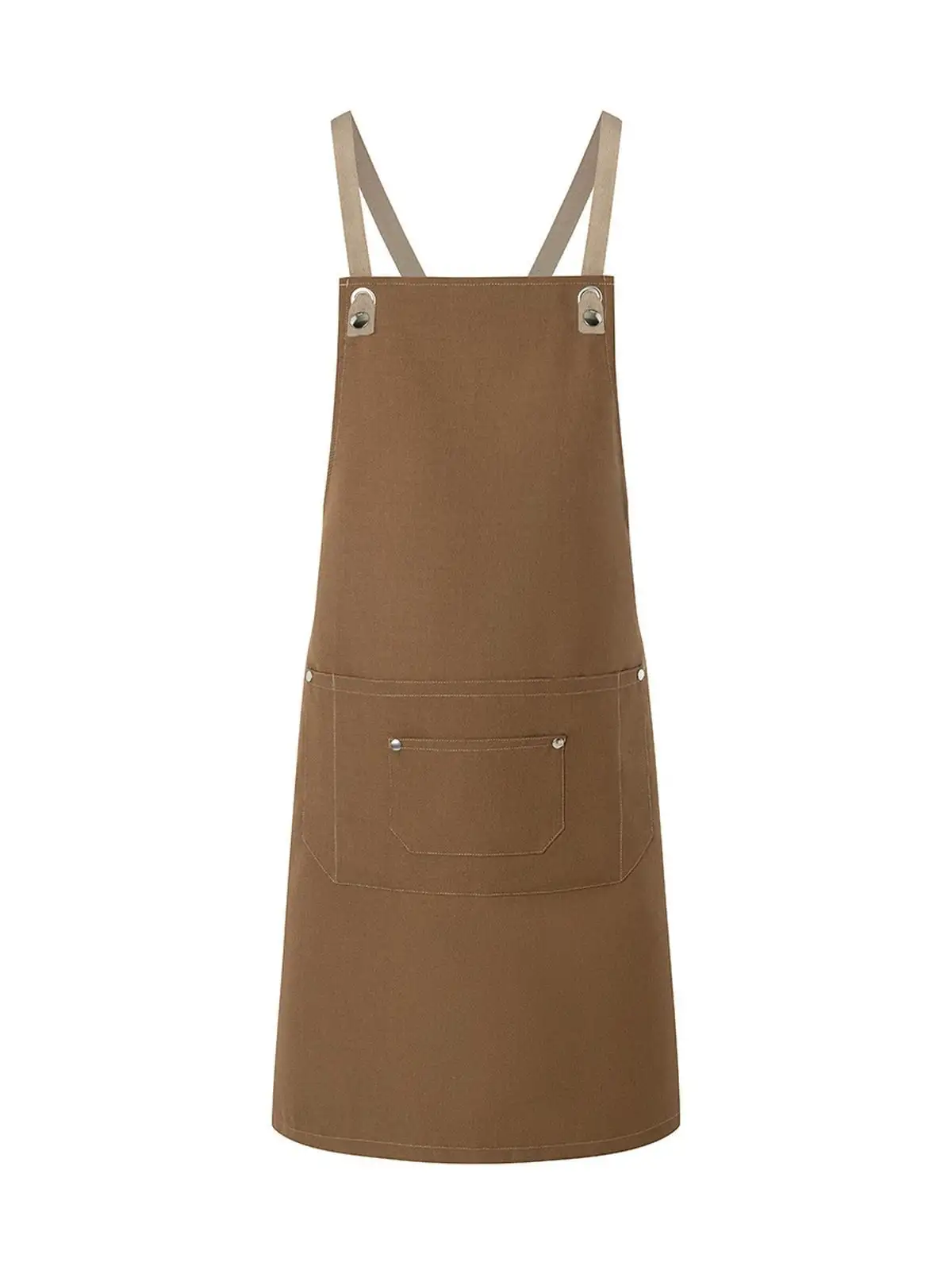Bib Apron With Crossed Ribbons And Big Pocket