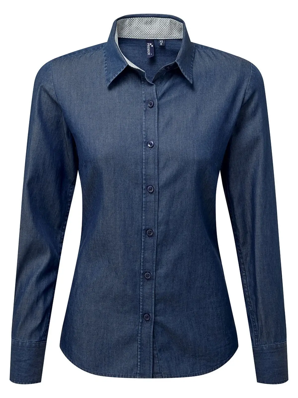 Women's Denim-Pindot Long Sleeve Shirt