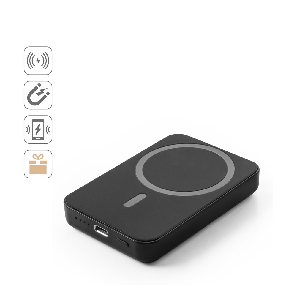 AMPERE 5. Power bank magnetico da 5'000 mAh con caricatore wireless superveloce da 15W in ABS riciclato (100% rABS)