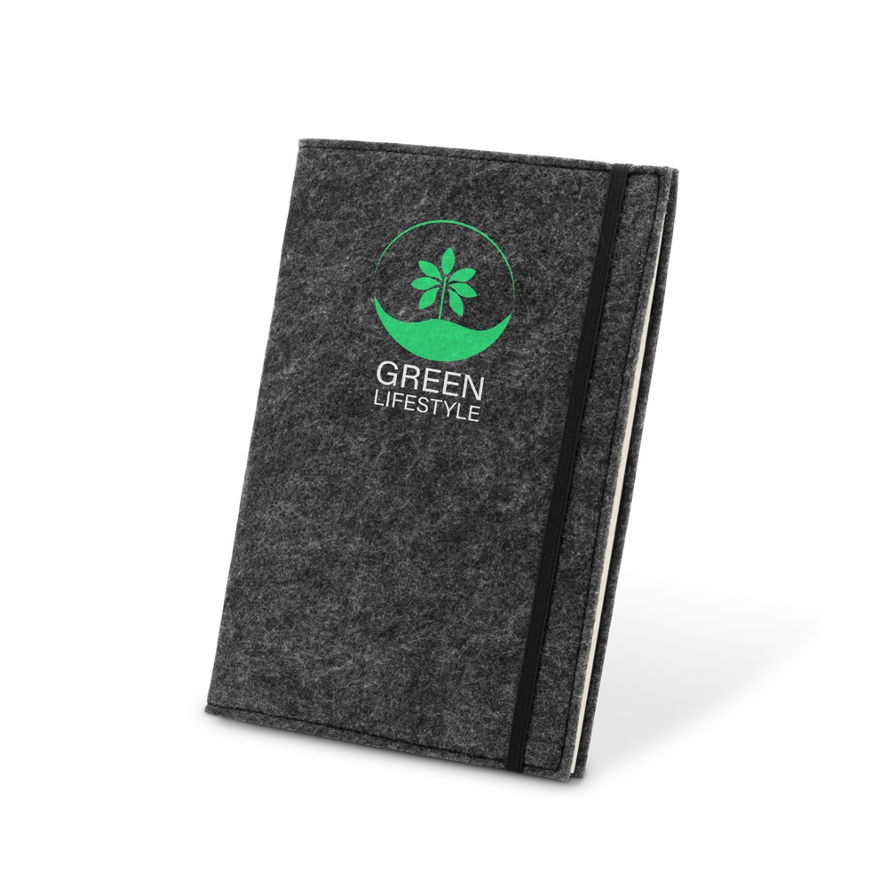 BALDWIN. Block notes A5 con copertina in feltro riciclato (100% rPET) e pagine a righe in carta riciclata al 100%