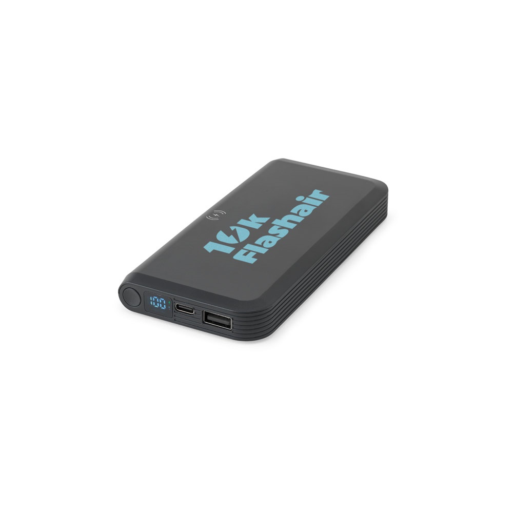 BECKER 10. Power bank da 10'000 mAh in ABS riciclato (100% rABS) con caricatore wireless superveloce da 15W