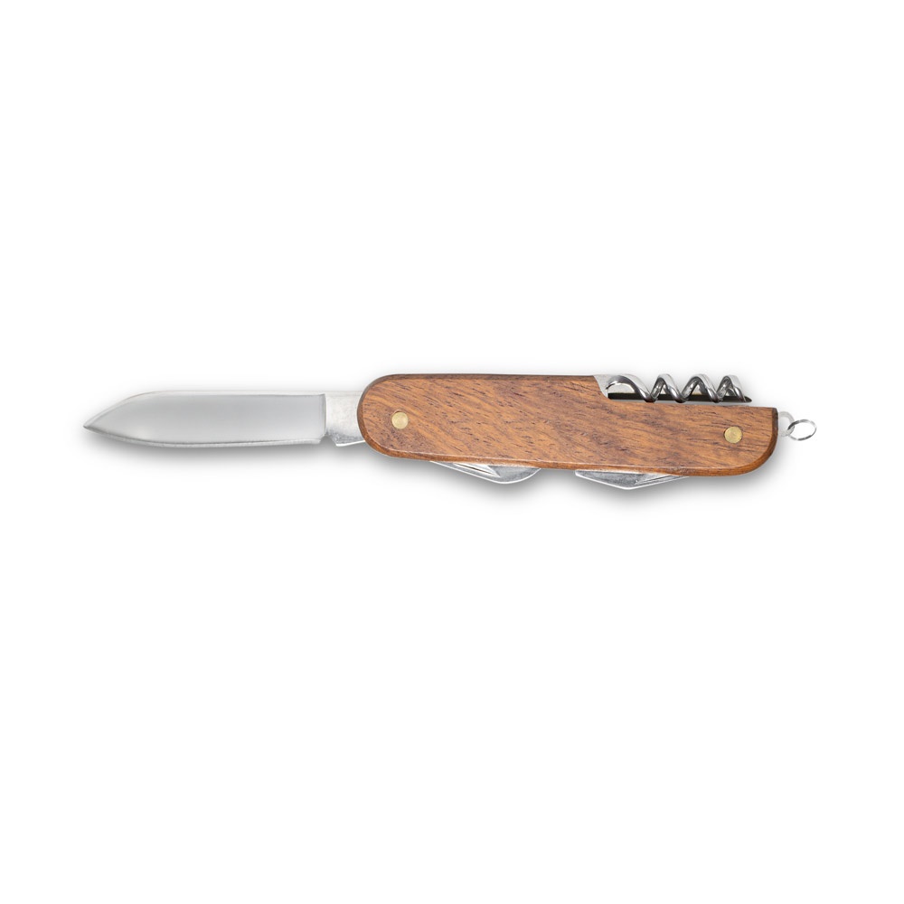 BELPIANO. Coltello tascabile multifunzione in acciaio inox e legno