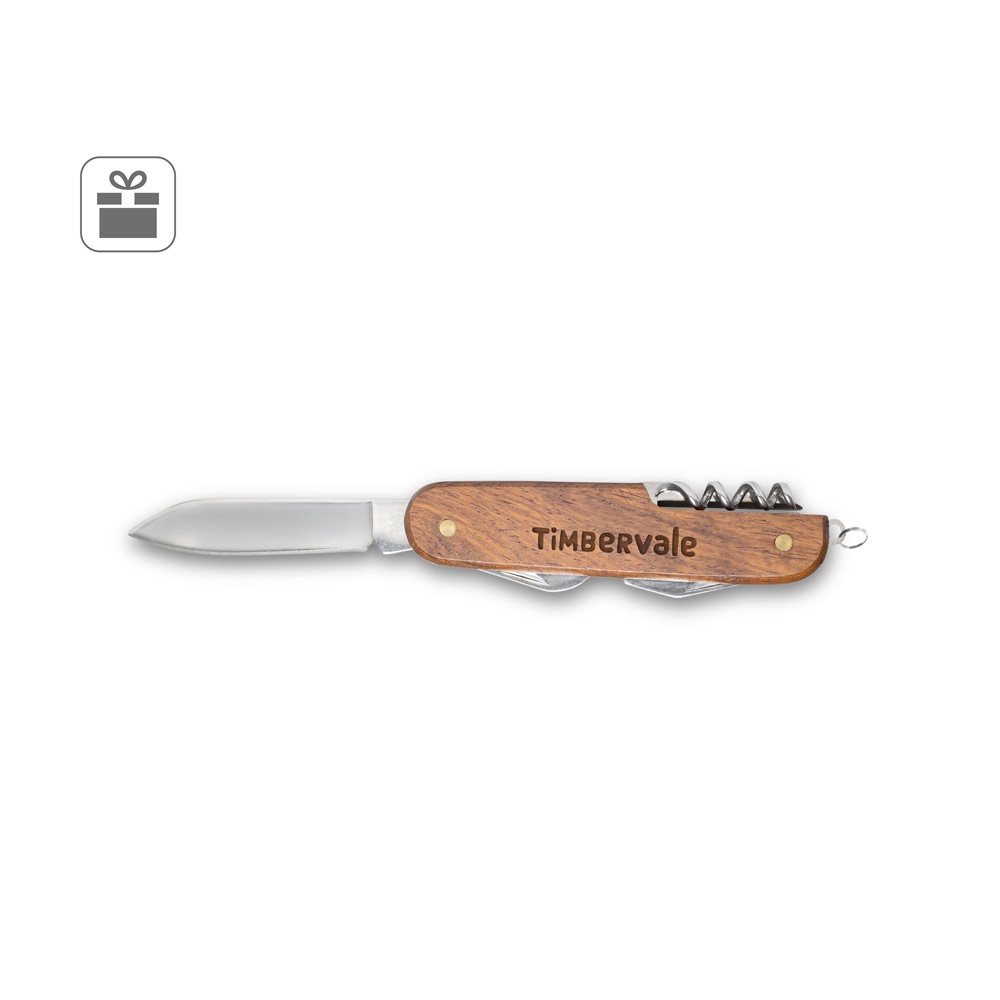 BELPIANO. Coltello tascabile multifunzione in acciaio inox e legno
