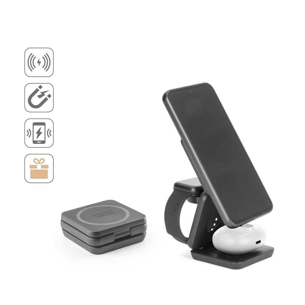 BROGLIE. Caricatore wireless magnetico superveloce 4-in-1 da 15W in ABS riciclato (100% rABS)