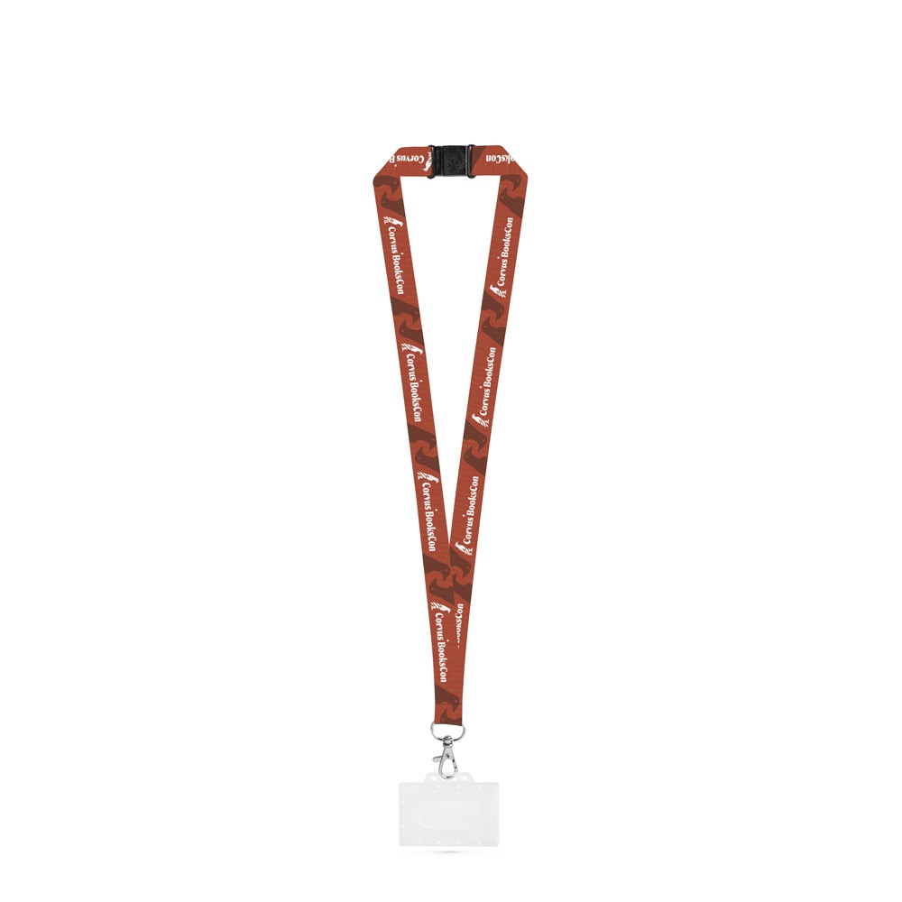 CARLISLE. SET Lanyard SUBLIMATION Lungo II (20 mm) con moschettone a grilletto da 20 mm, chiusura di sicurezza e porta badge/tessera rigido 91 x 68 mm