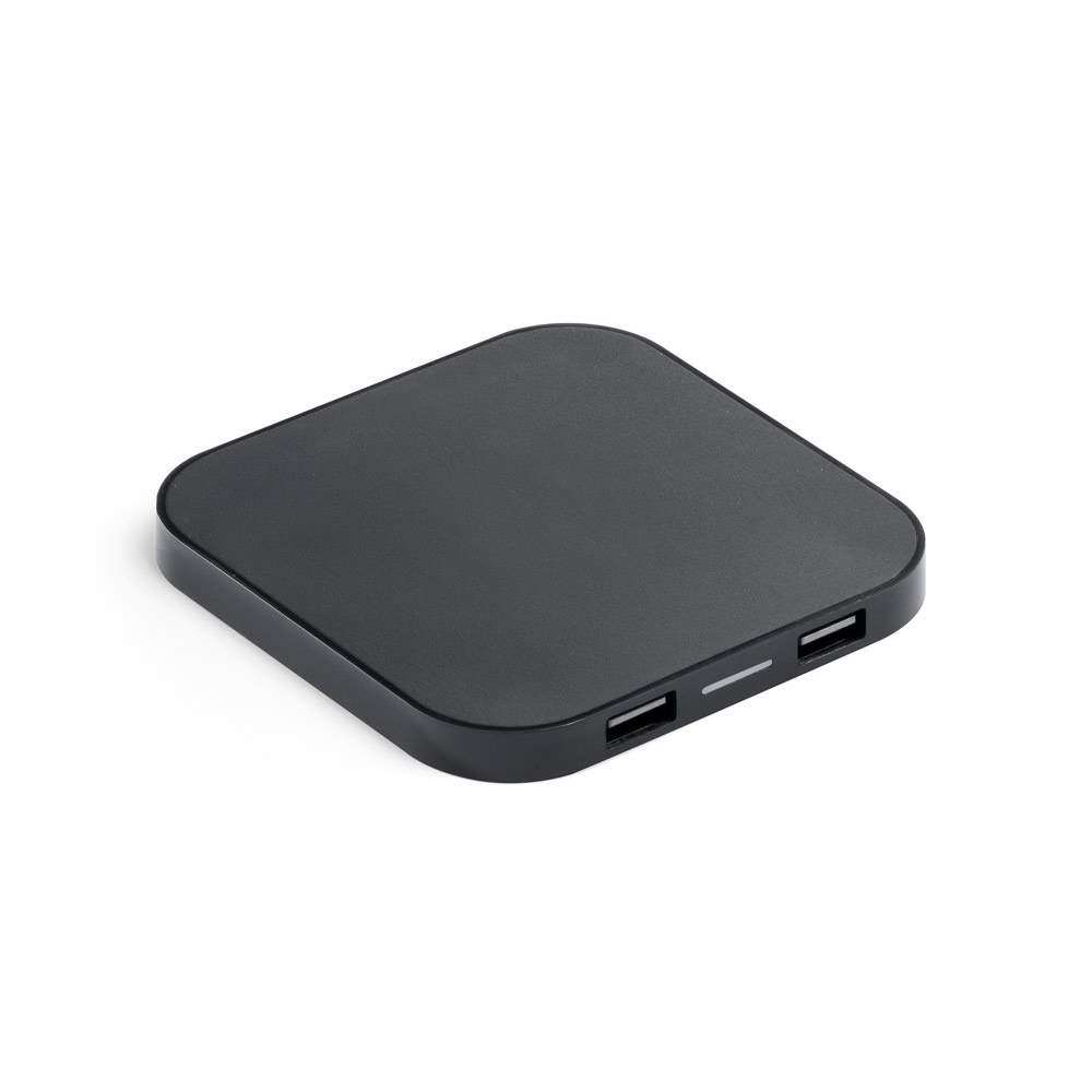 CAROLINE. Caricatore wireless superveloce da 15 W con HUB 2 porte USB-A in ABS riciclato (60% rABS)