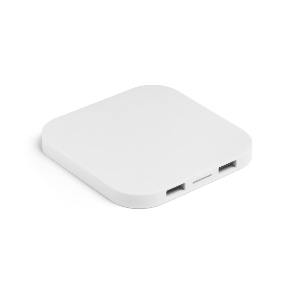CAROLINE. Caricatore wireless superveloce da 15 W con HUB 2 porte USB-A in ABS riciclato (60% rABS)