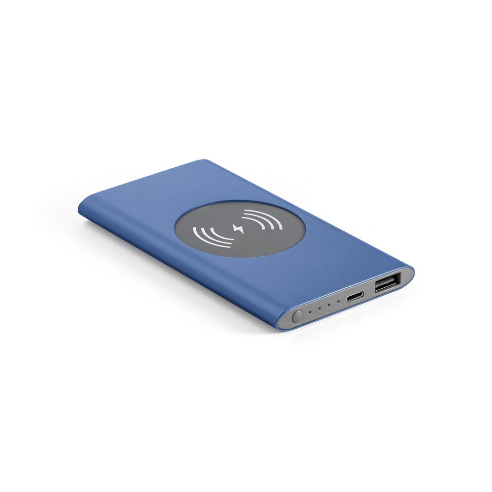 CASSINI. Power bank da 4'000 mAh con caricatore wireless da 5W in alluminio riciclato (100% rAL)
