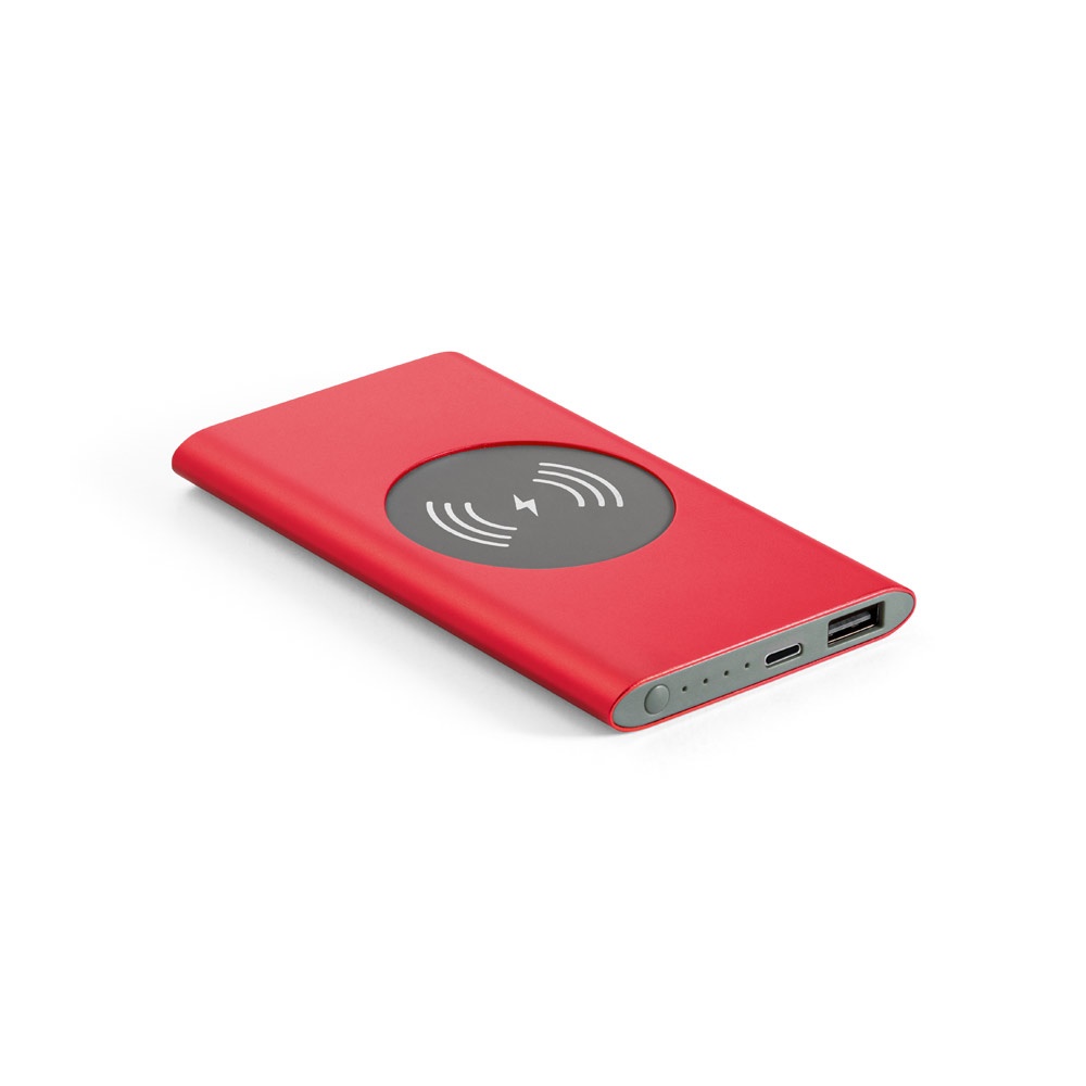CASSINI. Power bank da 4'000 mAh con caricatore wireless da 5W in alluminio riciclato (100% rAL)