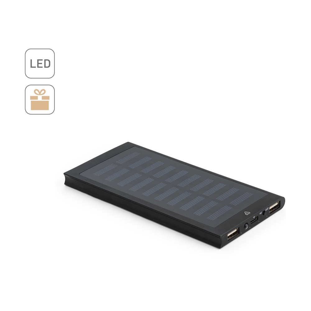 CLERK. Power bank da 8'000 mAh con pannello solare in alluminio 100% riciclato