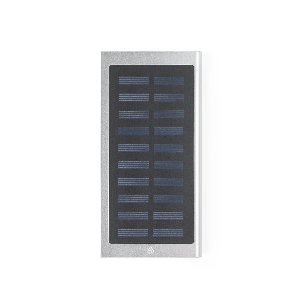 CLERK. Power bank da 8'000 mAh con pannello solare in alluminio 100% riciclato