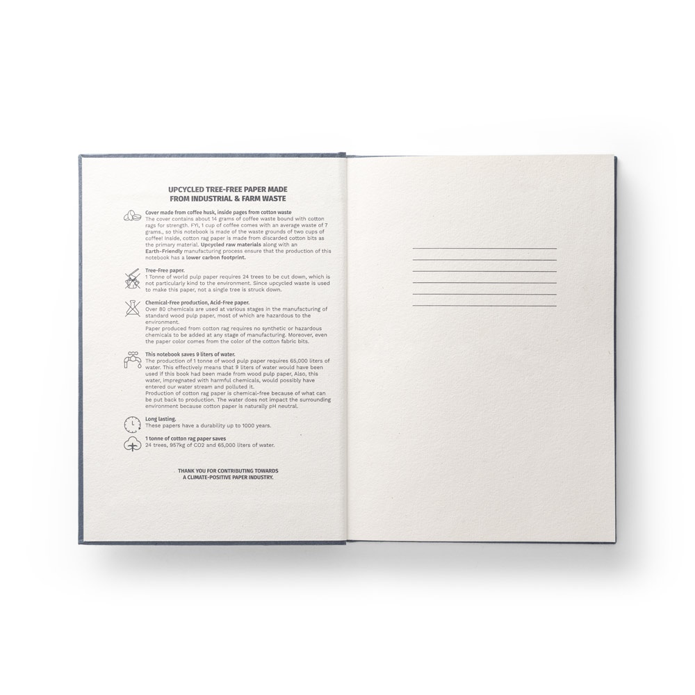 COFFEEPAD RIGID. Block notes A5 con copertina semirigida fatta con gli scarti della buccia di caffé (65%)