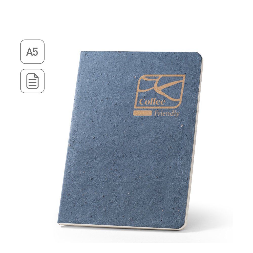 COFFEEPAD SEMI-RIGID. Block notes A5 con copertina semirigida fabbricata attraverso gli scarti della buccia di caffé (65%)