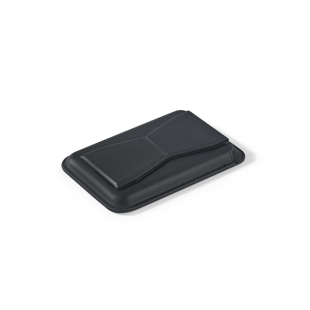 CONNOR. Porta tessere magnetico in similpelle, si fissa facilmente sul retro del cellulare e offre protezione RFID