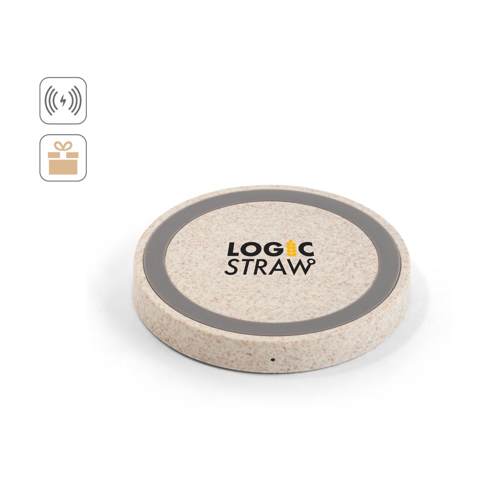 CUVIER. Caricatore wireless 15W in ABS riciclato (65% rABS) e fibra di paglia di grano (35%)