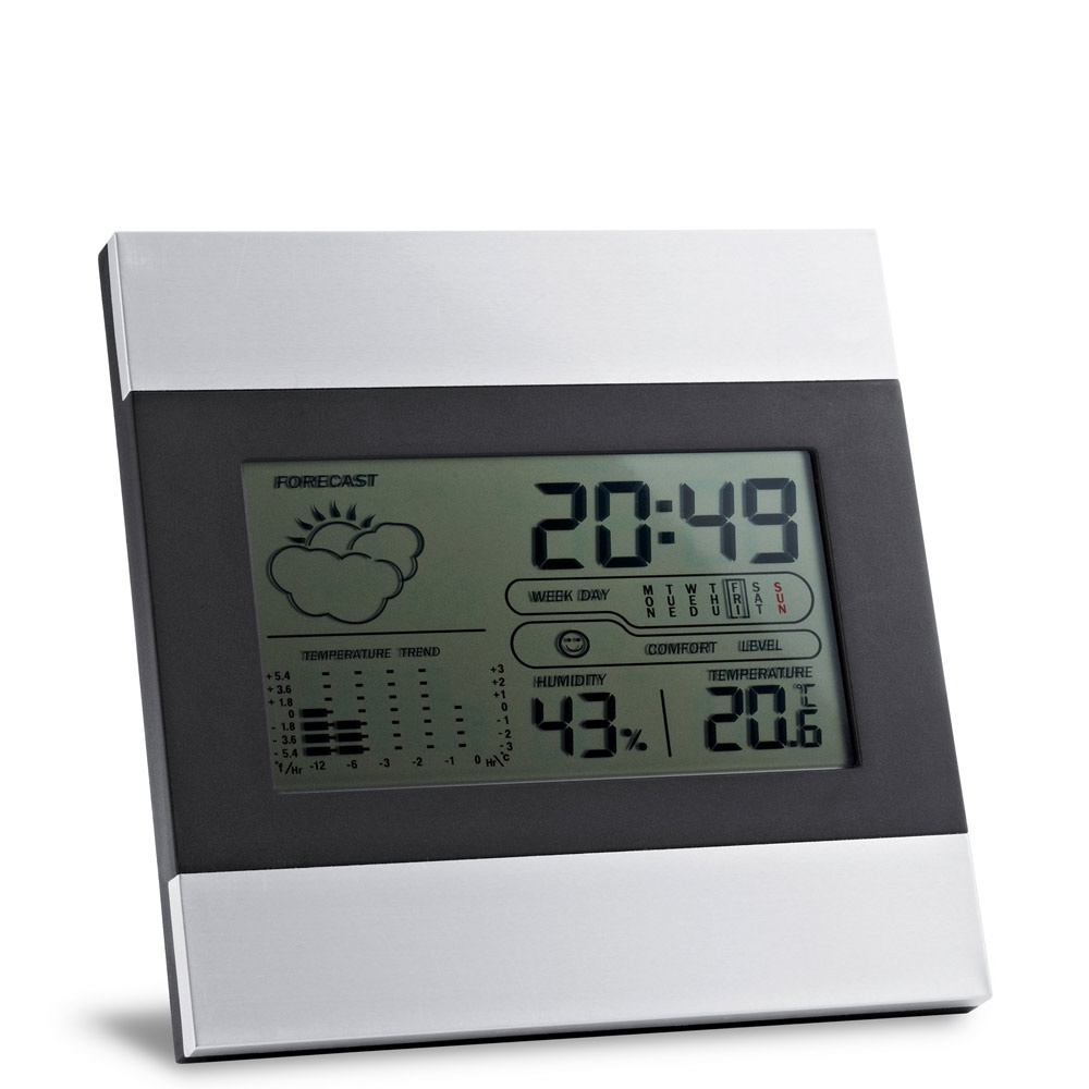 DENE. Stazione meteo da tavolo con schermo LCD in alluminio e ABS