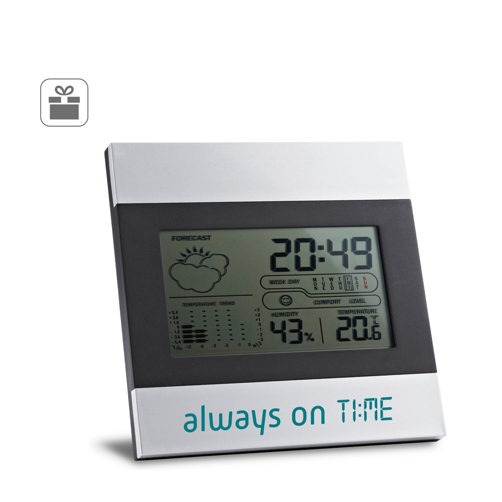 DENE. Stazione meteo da tavolo con schermo LCD in alluminio e ABS