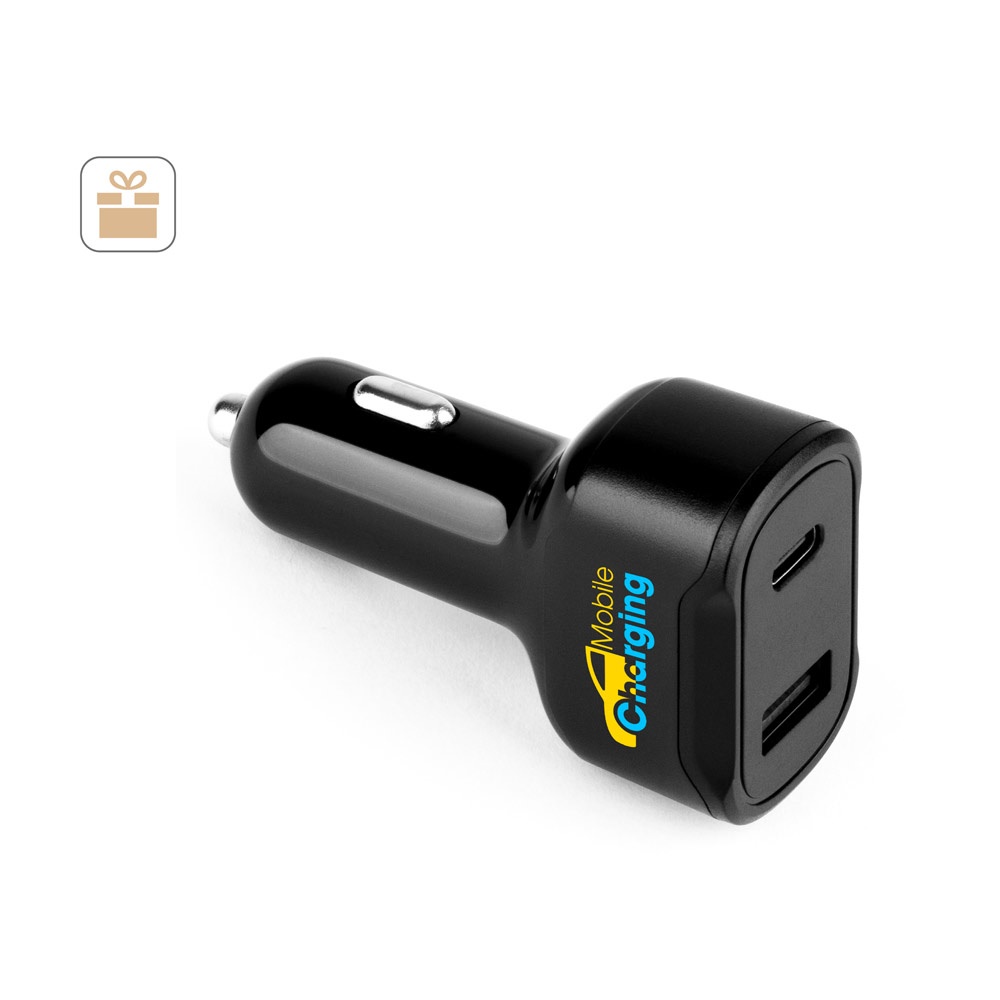 DIRAC. Adattatore per accendisigari con porta USB-A 18W e USB-C 20W in ABS riciclato (100% rABS)