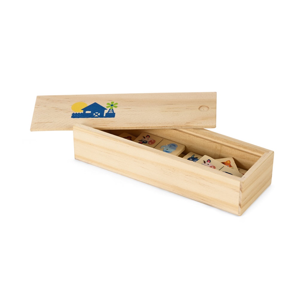DOMIN. Gioco domino in legno per bambini. 28 pezzi con figure di animali