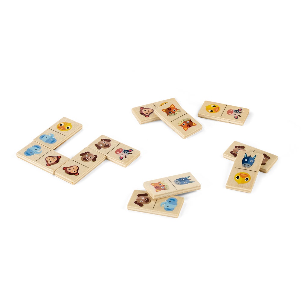 DOMIN. Gioco domino in legno per bambini. 28 pezzi con figure di animali
