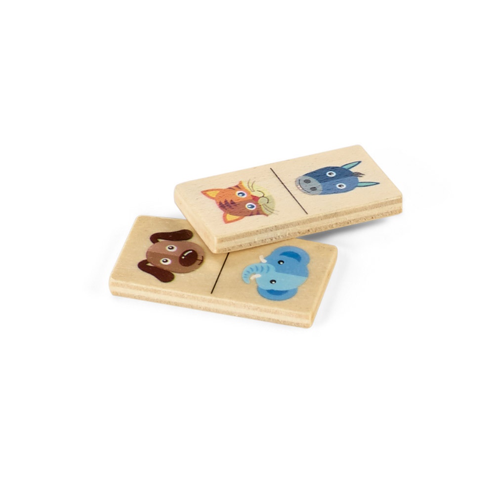 DOMIN. Gioco domino in legno per bambini. 28 pezzi con figure di animali