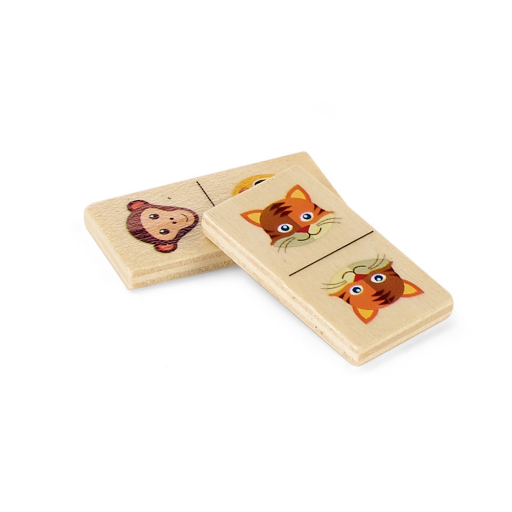 DOMIN. Gioco domino in legno per bambini. 28 pezzi con figure di animali