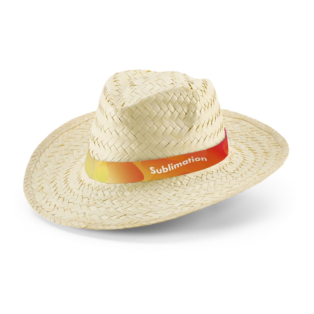 EDWARD RIB. Cappello di paglia naturale con elastico stampato a sublimazione