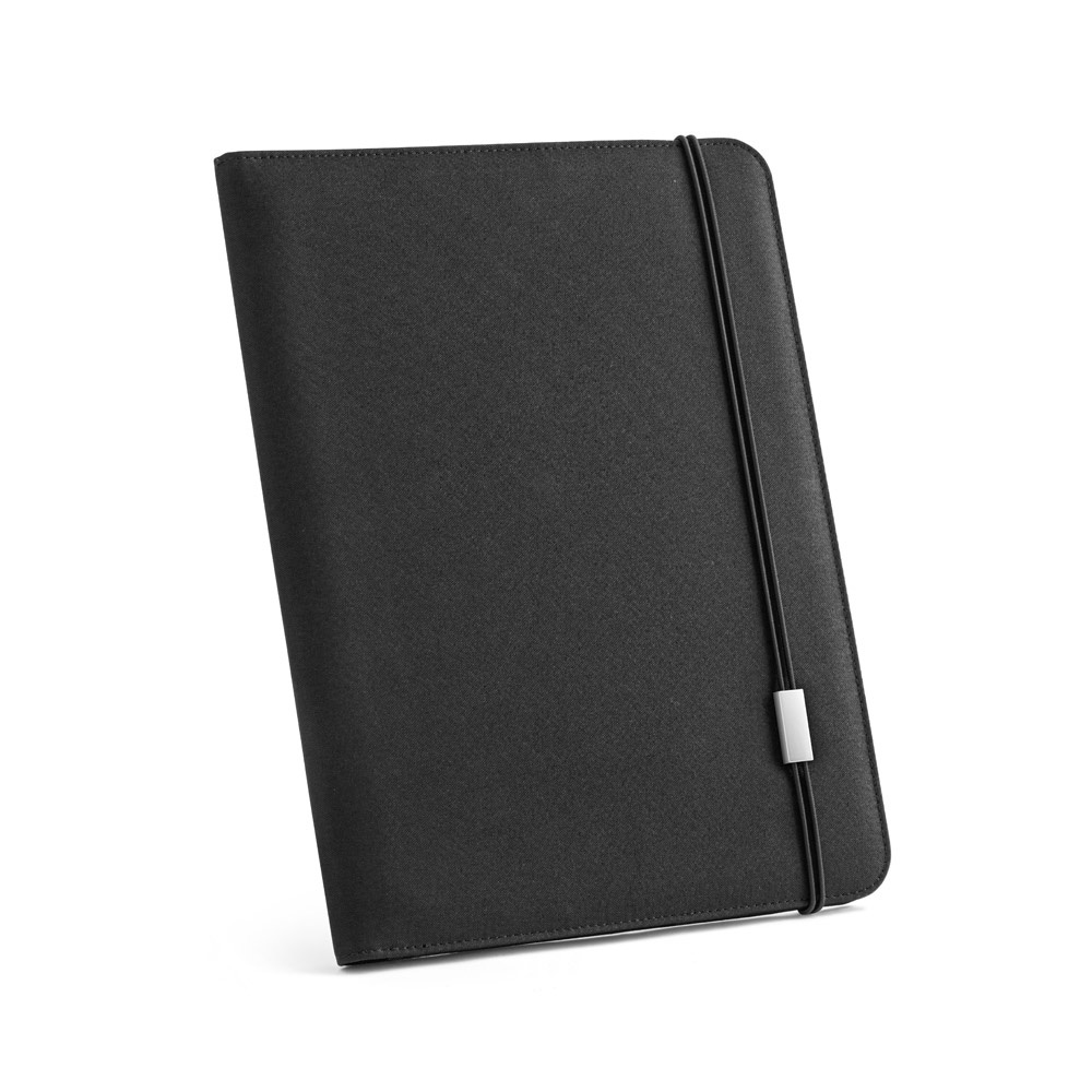 EMERGE FOLDER II. Cartella A4 in in poliestere riciclato (100% rPET) 300D con chiusura ad elastico