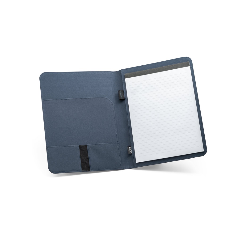 EMERGE FOLDER II. Cartella A4 in in poliestere riciclato (100% rPET) 300D con chiusura ad elastico