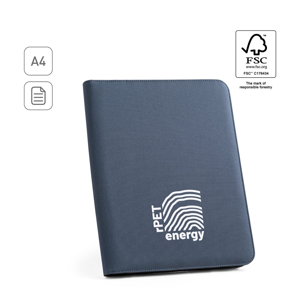 EMERGE FOLDER. Cartella A4 in poliestere riciclato (100% rPET) 300D con chiusura zip
