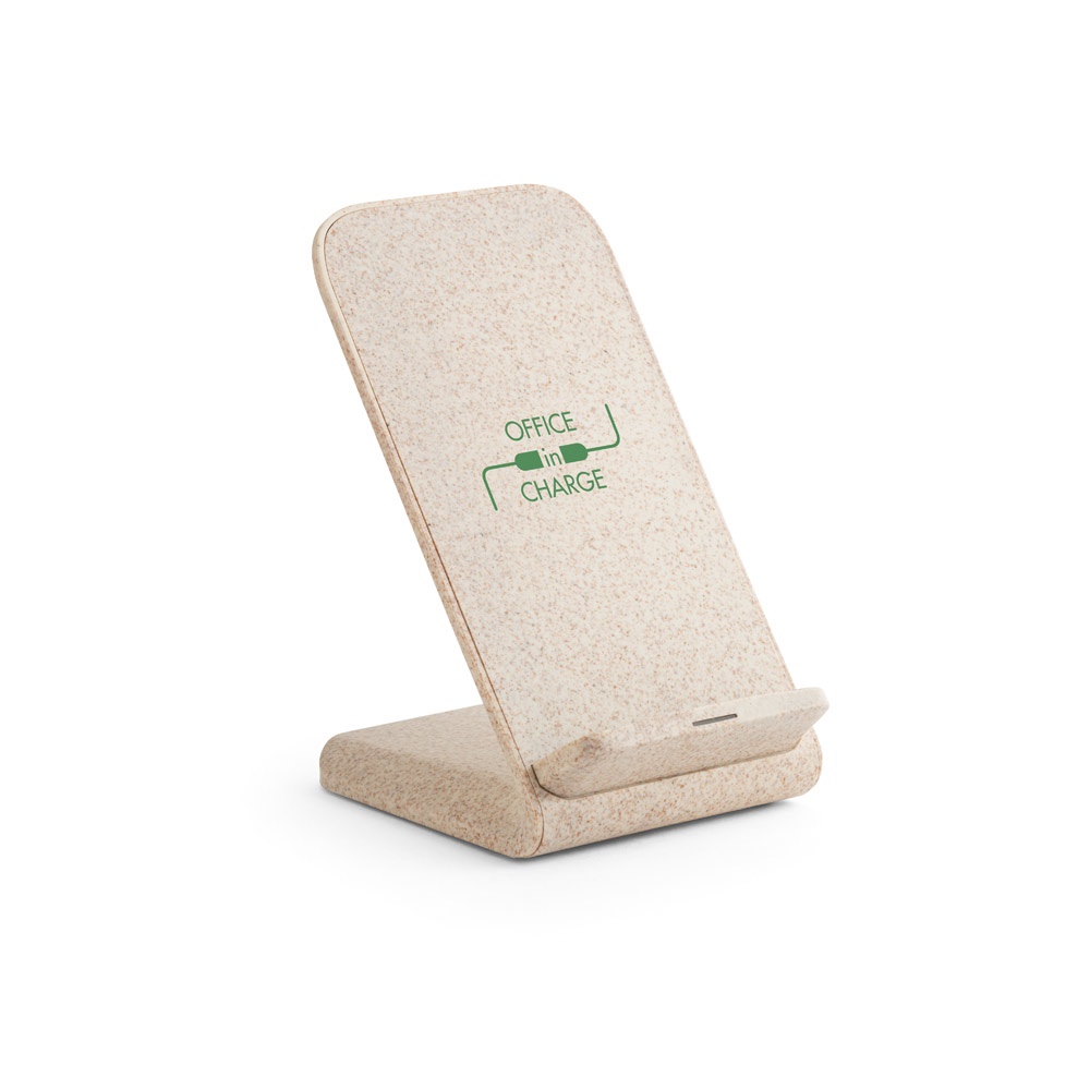 ENGLERT. Supporto per smartphone con caricatore wireless veloce da 10W in ABS riciclato (70% rABS) e fibra di paglia