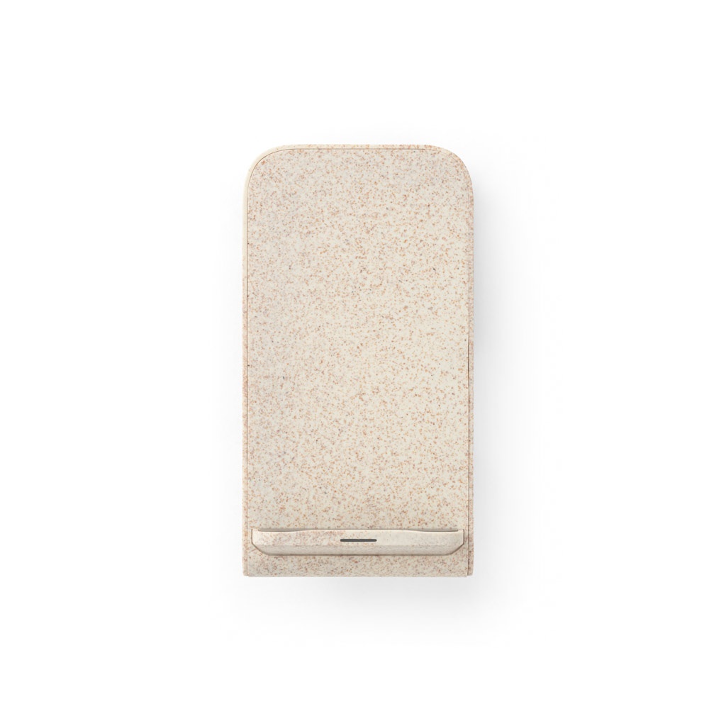 ENGLERT. Supporto per smartphone con caricatore wireless veloce da 10W in ABS riciclato (70% rABS) e fibra di paglia