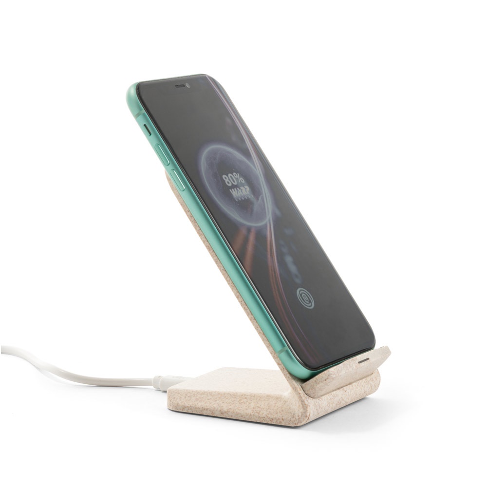 ENGLERT. Supporto per smartphone con caricatore wireless veloce da 10W in ABS riciclato (70% rABS) e fibra di paglia