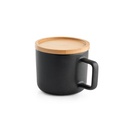 FANGIO. Tazza in ceramica da 220 mL con tappo e base in bambù