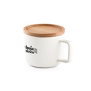 FANGIO. Tazza in ceramica da 220 mL con tappo e base in bambù