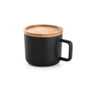 FANGIO. Tazza in ceramica da 220 mL con tappo e base in bambù