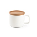 FANGIO. Tazza in ceramica da 220 mL con tappo e base in bambù