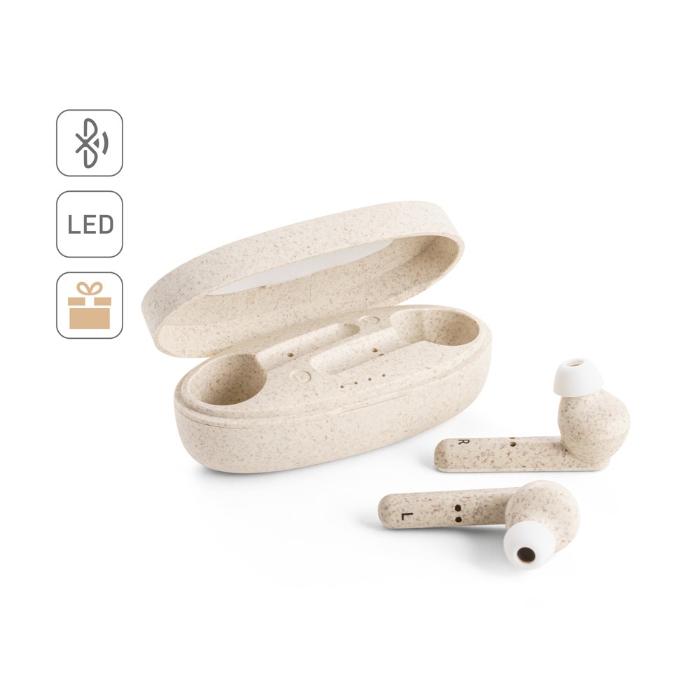 FOURIER. Auricolari wireless con durata della batteria di 3 ore in fibra di paglia di grano e PP