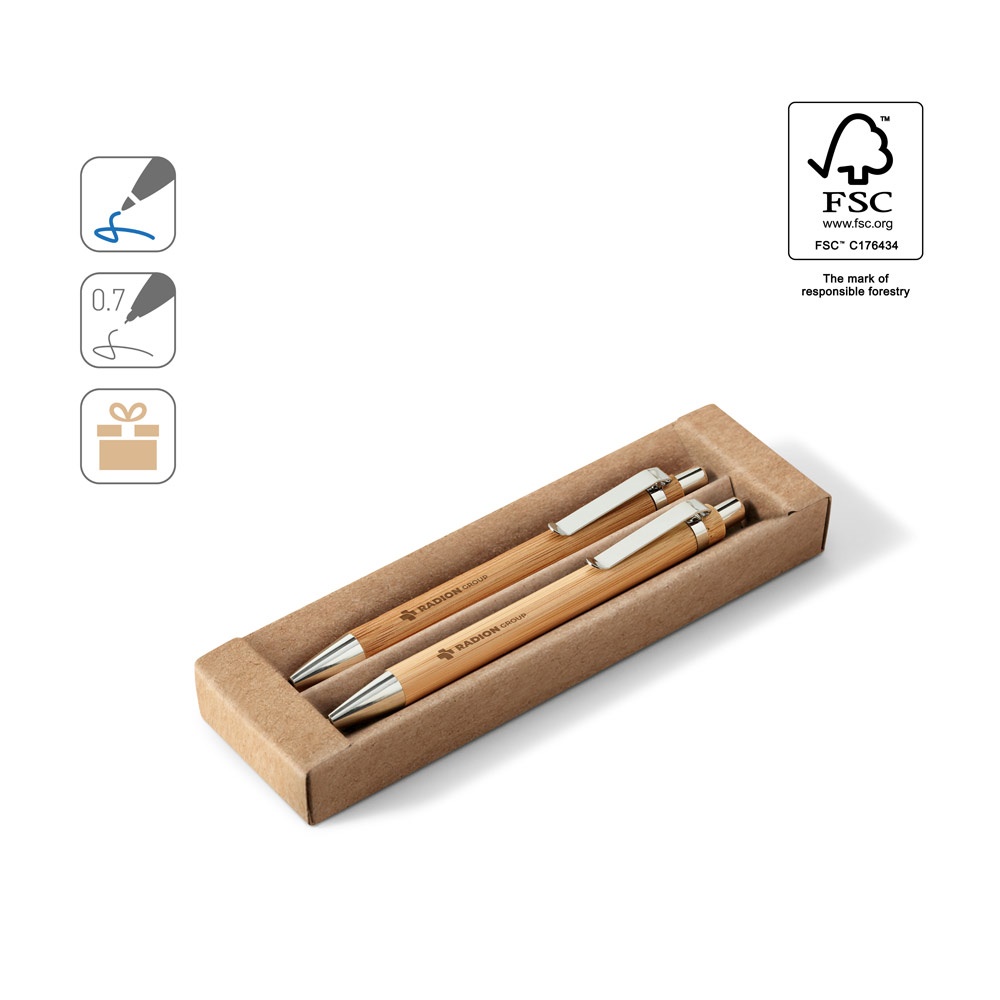 GREENY. Set con penna a sfera e matita portamine in bambù