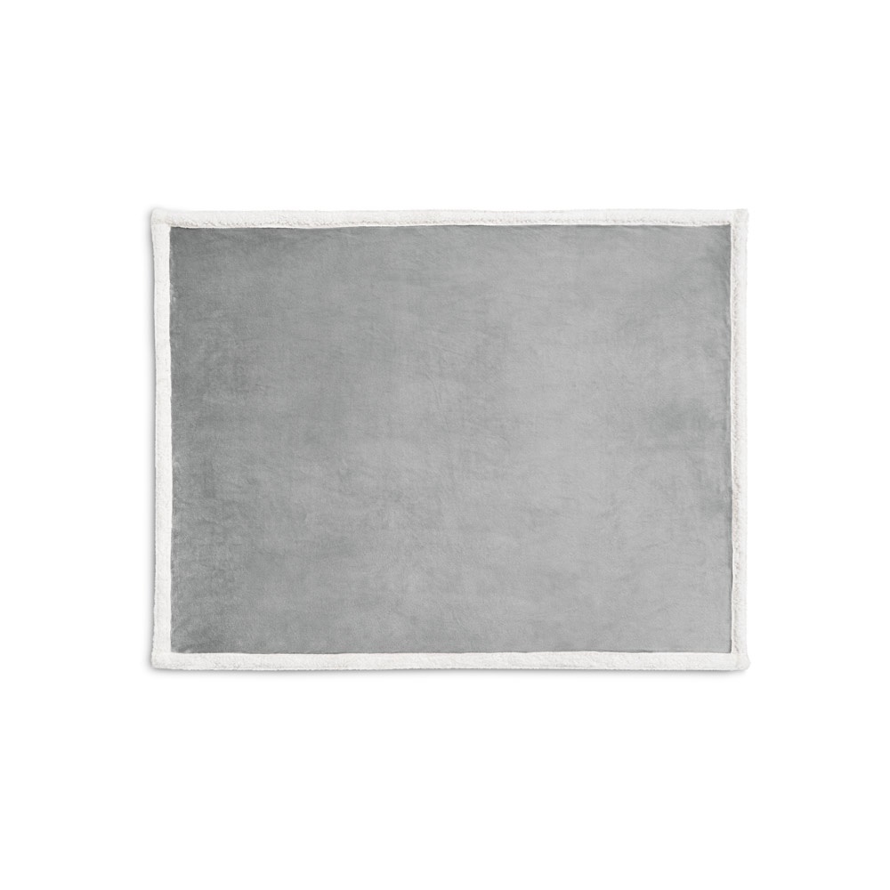 HEIDEN. Coperta reversibile in pile confezionata (190 g/m²) con nastro in raso e cartoncino personalizzabile