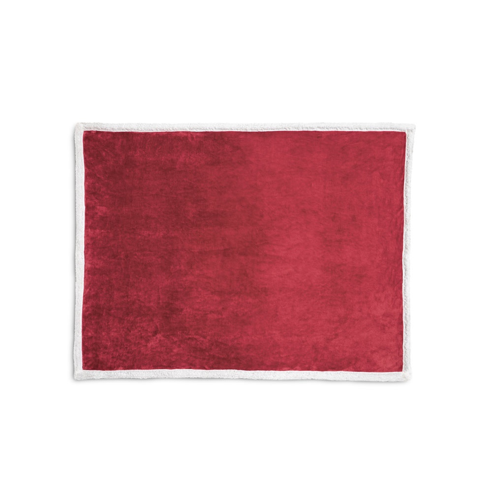HEIDEN. Coperta reversibile in pile confezionata (190 g/m²) con nastro in raso e cartoncino personalizzabile