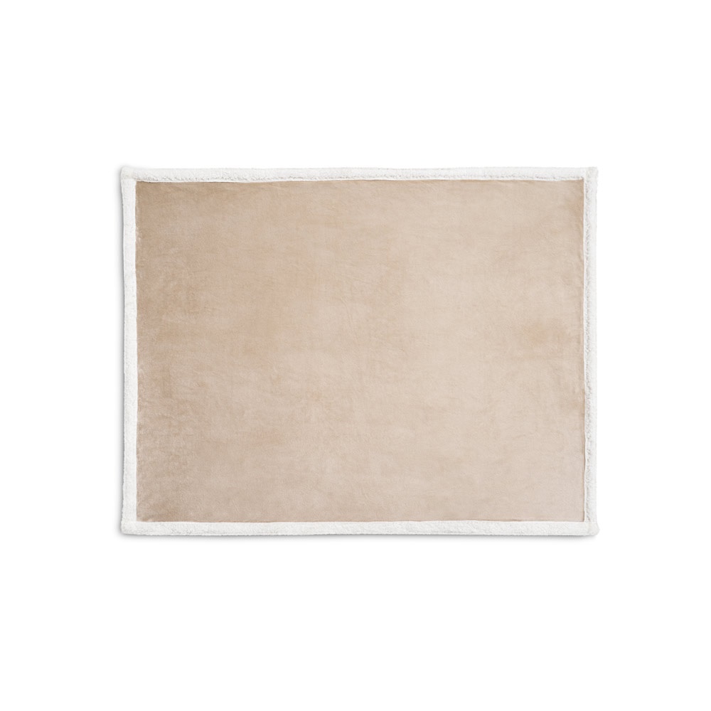 HEIDEN. Coperta reversibile in pile confezionata (190 g/m²) con nastro in raso e cartoncino personalizzabile