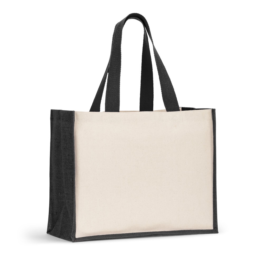 HELSINQUE COLOUR. Borsa in tela (320 g/m²), con fondo e fianchi in iuta laminata (350 g/m²) colorata