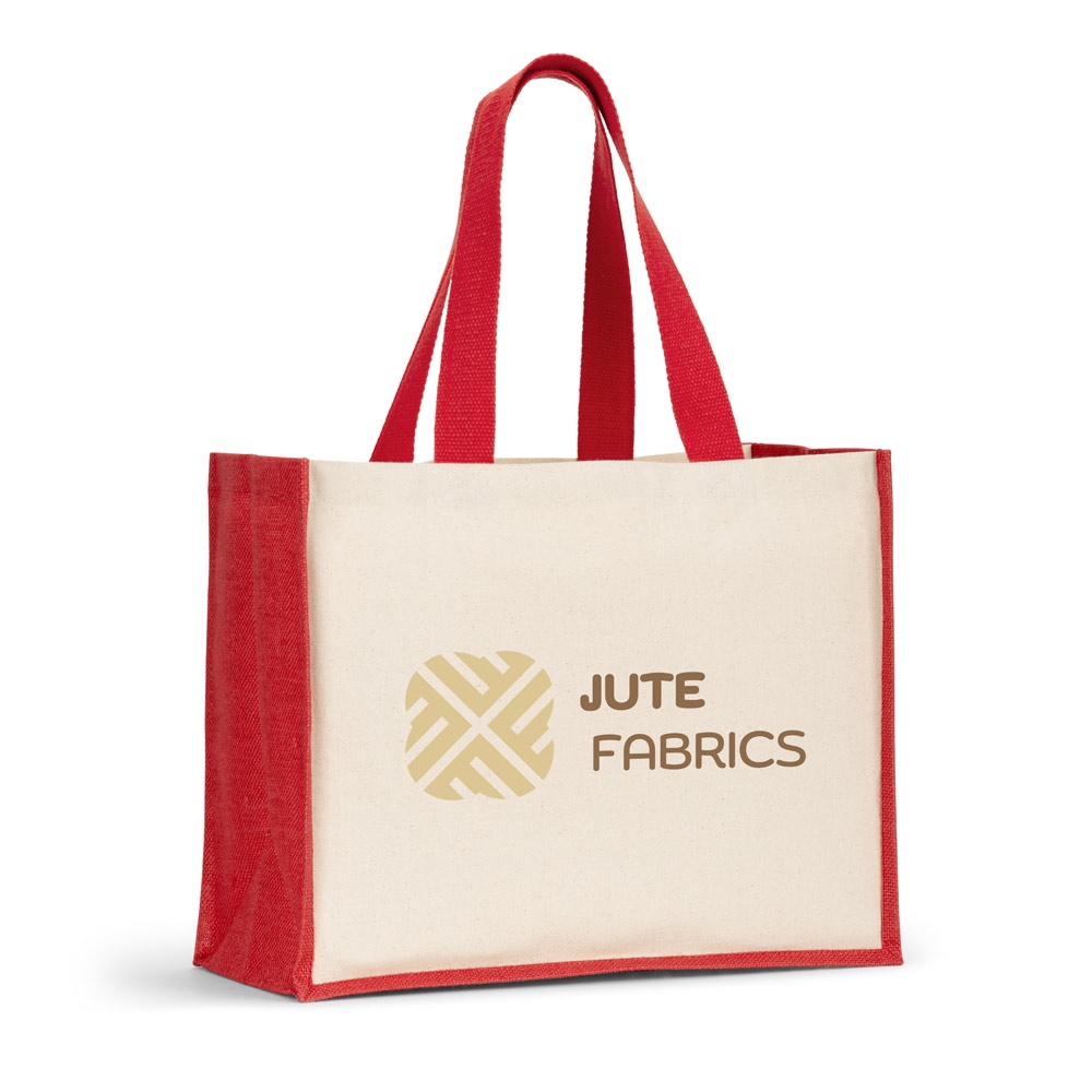 HELSINQUE COLOUR. Borsa in tela (320 g/m²), con fondo e fianchi in iuta laminata (350 g/m²) colorata