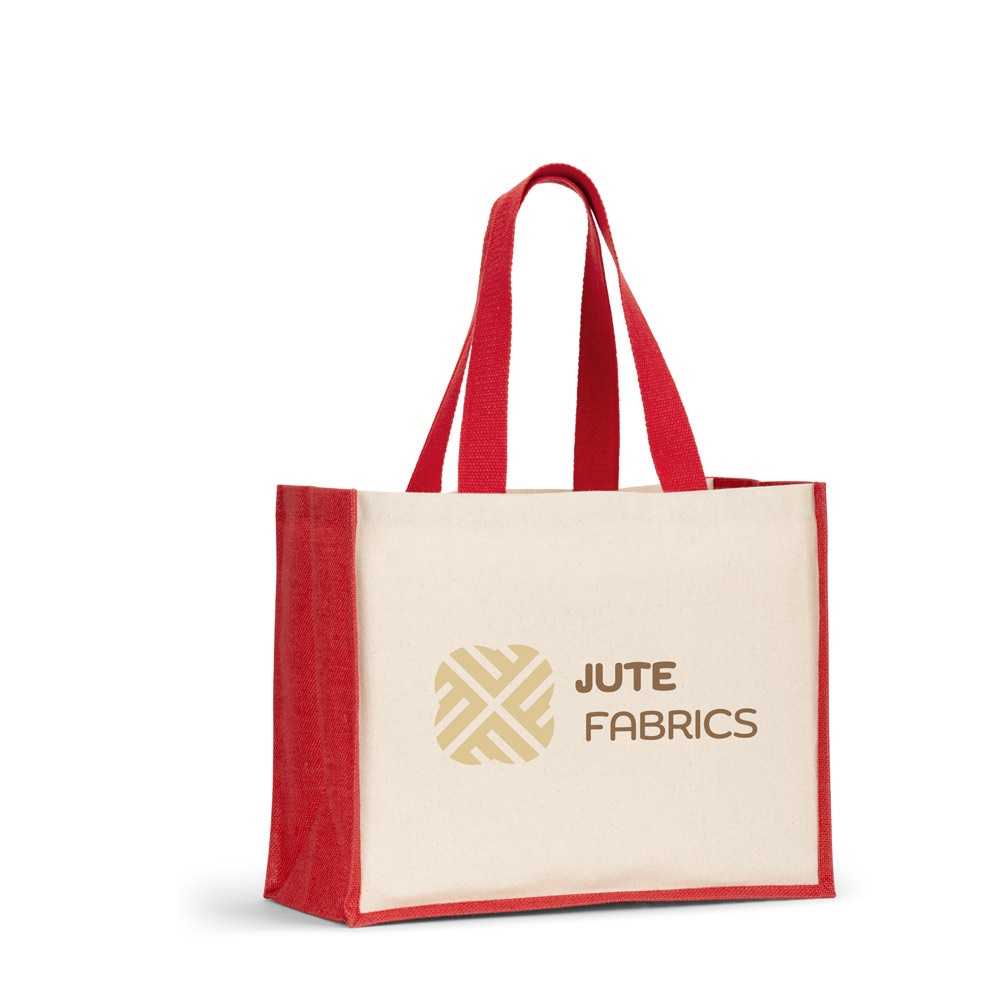 HELSINQUE COLOUR. Borsa in tela (320 g/m²), con fondo e fianchi in iuta laminata (350 g/m²) colorata