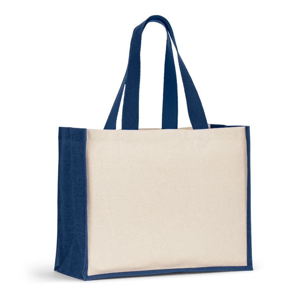 HELSINQUE COLOUR. Borsa in tela (320 g/m²), con fondo e fianchi in iuta laminata (350 g/m²) colorata