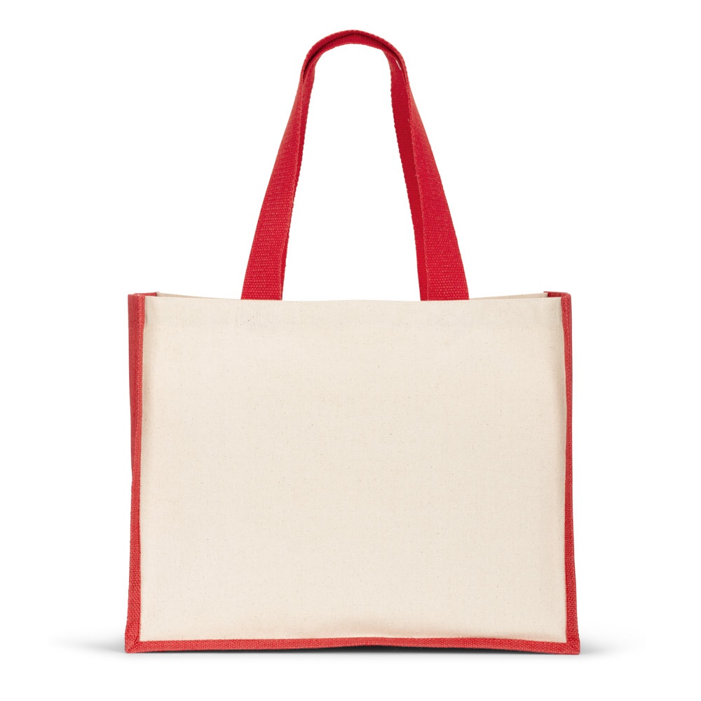 HELSINQUE COLOUR. Borsa in tela (320 g/m²), con fondo e fianchi in iuta laminata (350 g/m²) colorata
