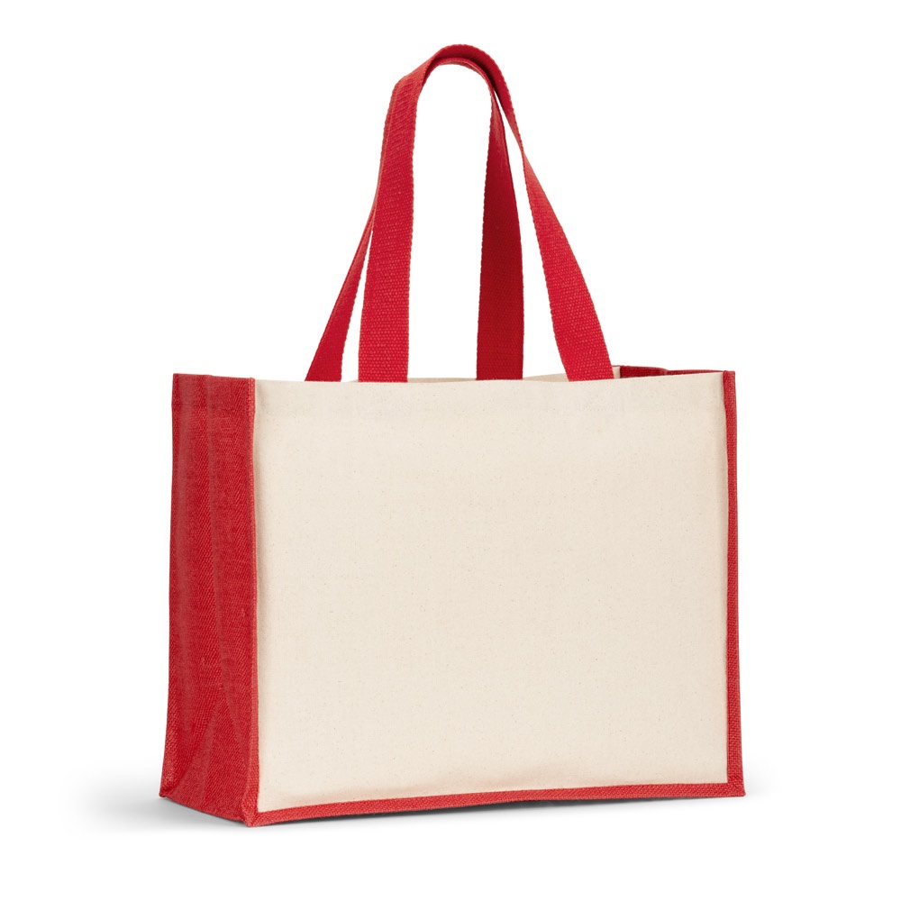 HELSINQUE COLOUR. Borsa in tela (320 g/m²), con fondo e fianchi in iuta laminata (350 g/m²) colorata