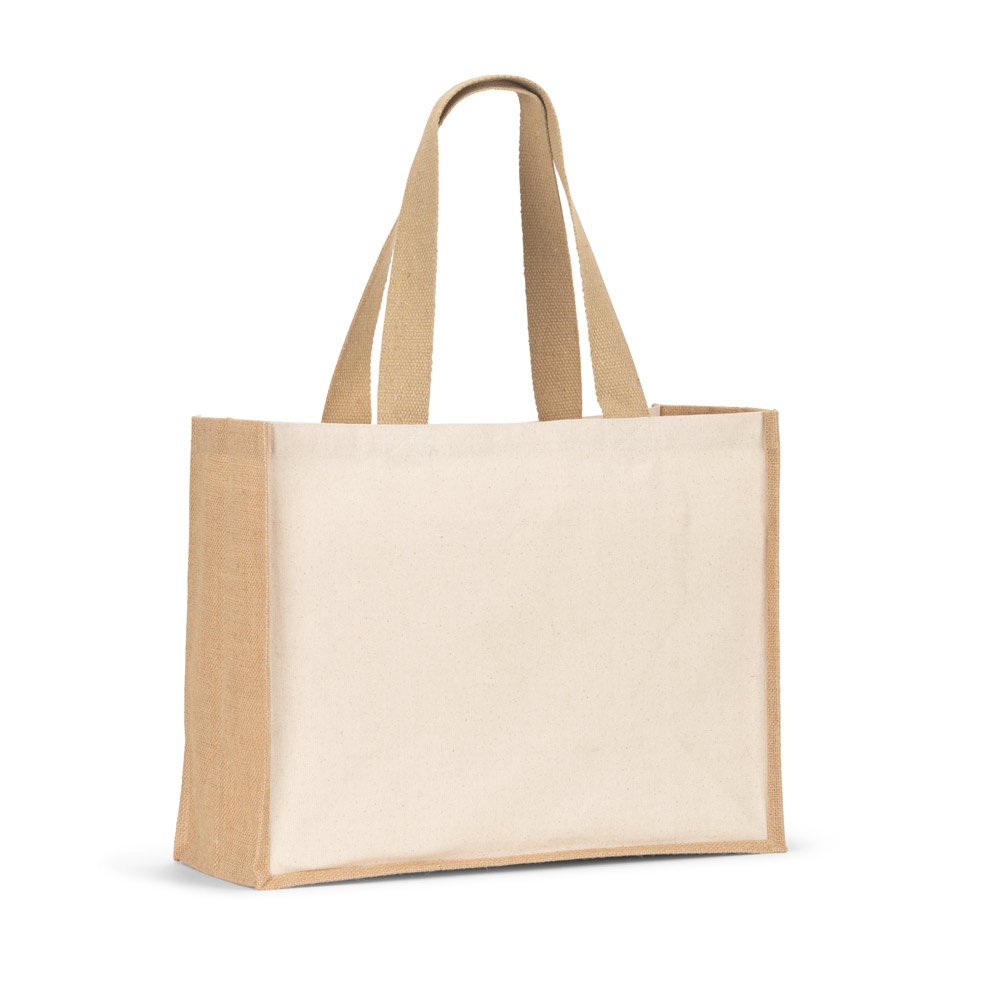 HELSINQUE. Borsa in tela (320 g/m²), con fondo e fianchi in iuta laminata (350 g/m²) nei toni naturali