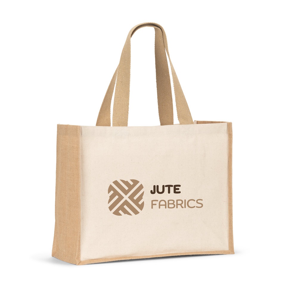 HELSINQUE. Borsa in tela (320 g/m²), con fondo e fianchi in iuta laminata (350 g/m²) nei toni naturali